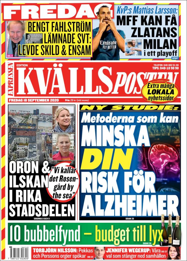 Portada de Kvällsposten (Suecia)