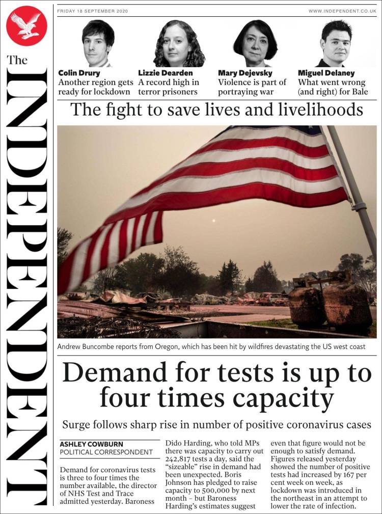 Portada de The Independent (Reino Unido)