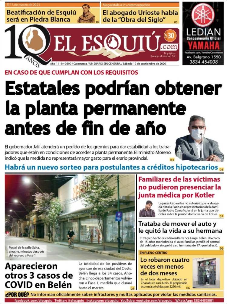 Portada de El Esquiu (Argentina)