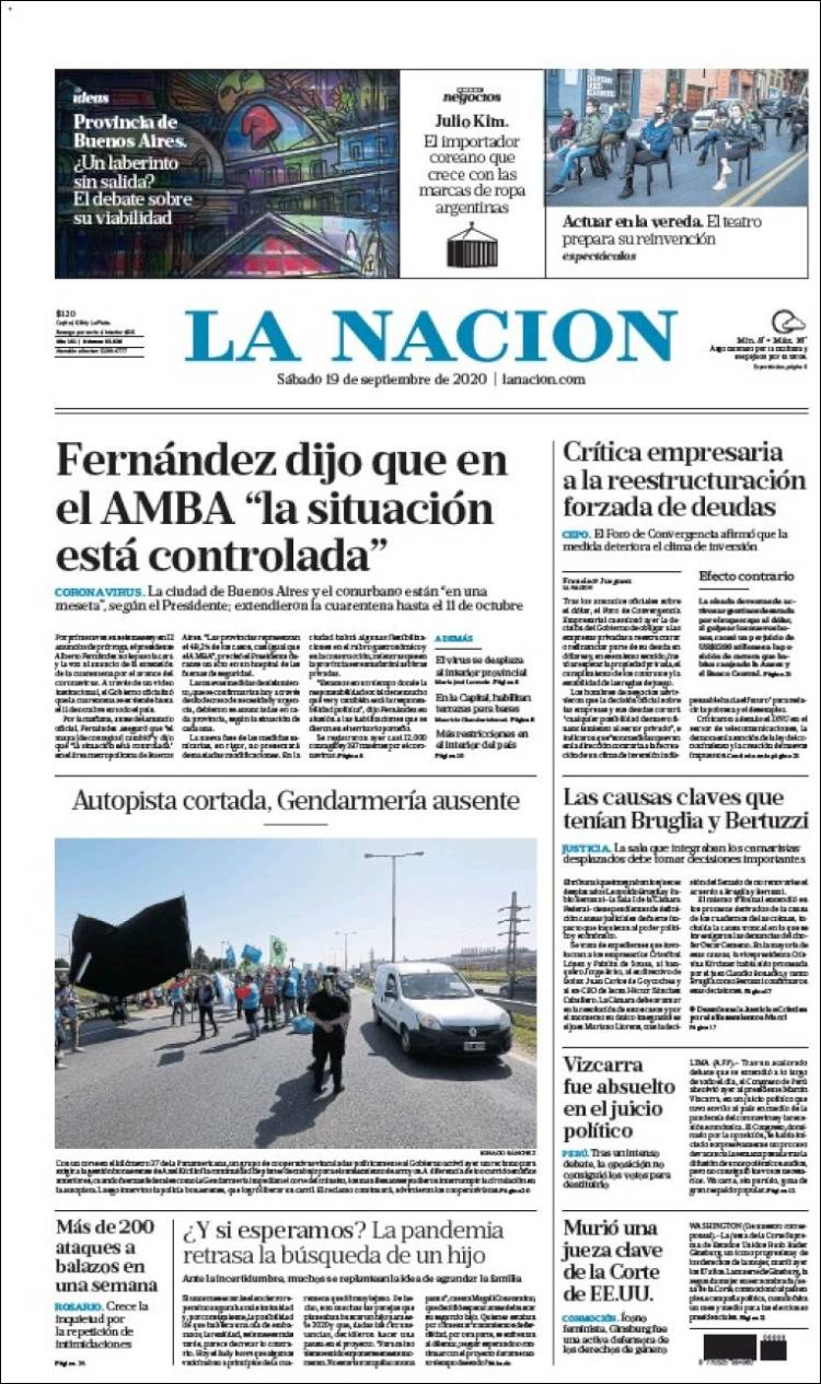 Portada de La Nación (Argentina)