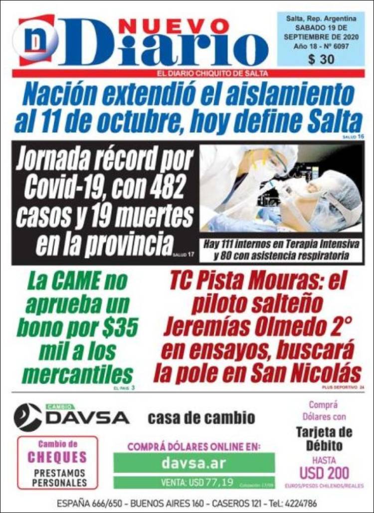 Portada de Nuevo Diario de Salta (Argentina)