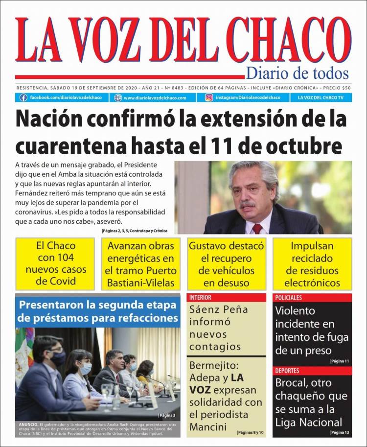 Portada de La Voz del Chaco (Argentina)