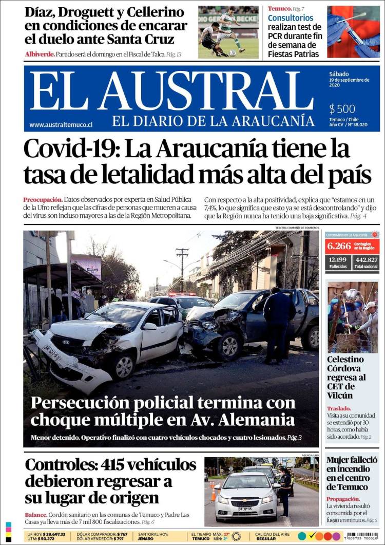 Portada de El Austral de Temuco (Chile)