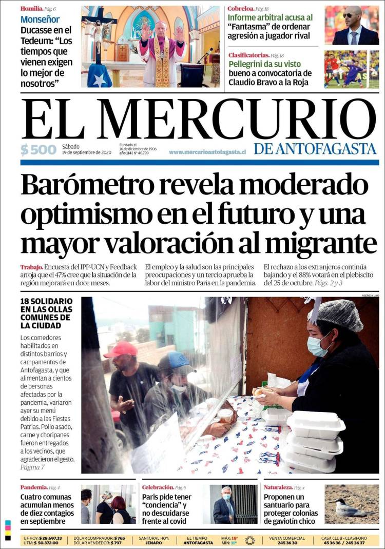 Portada de El Mercurio de Antofagasta (Chile)