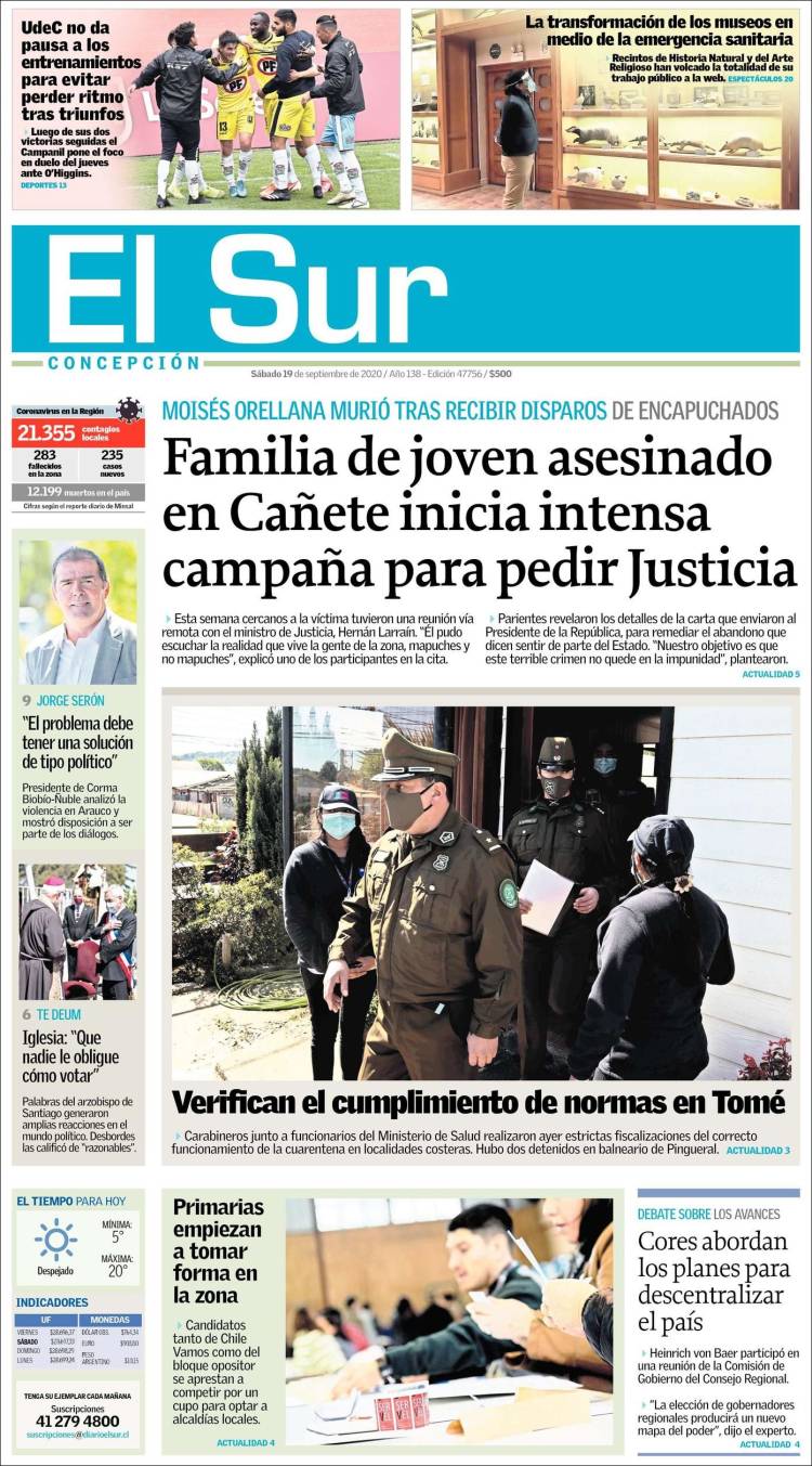 Portada de El Sur (Chile)