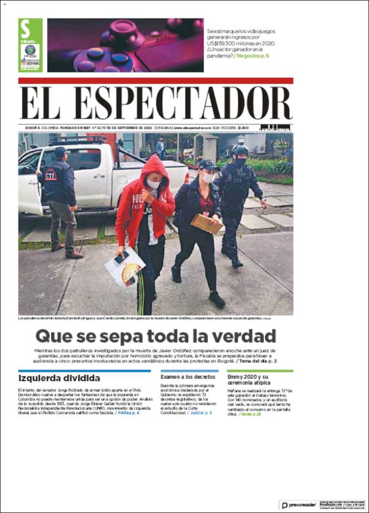 Portada de El Espectador (Colombia)