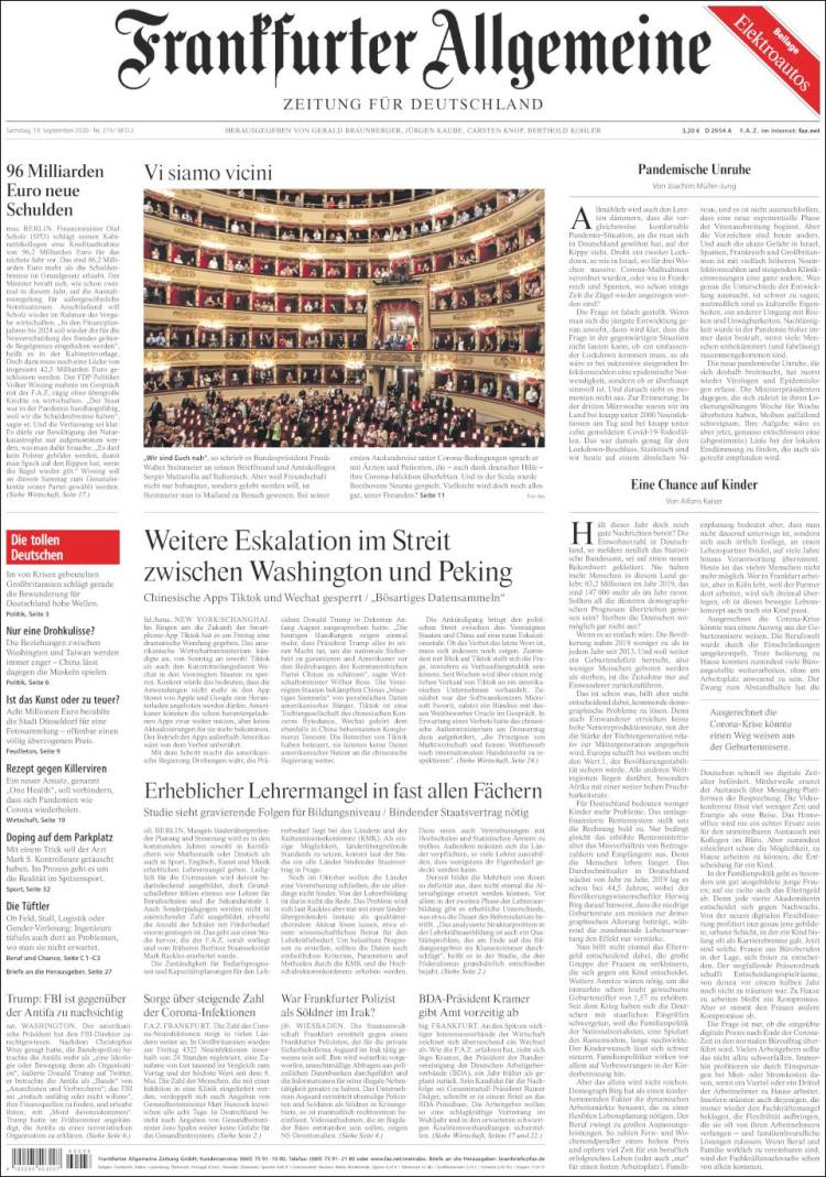 Portada de Frankfurter Allgemeine (Alemania)