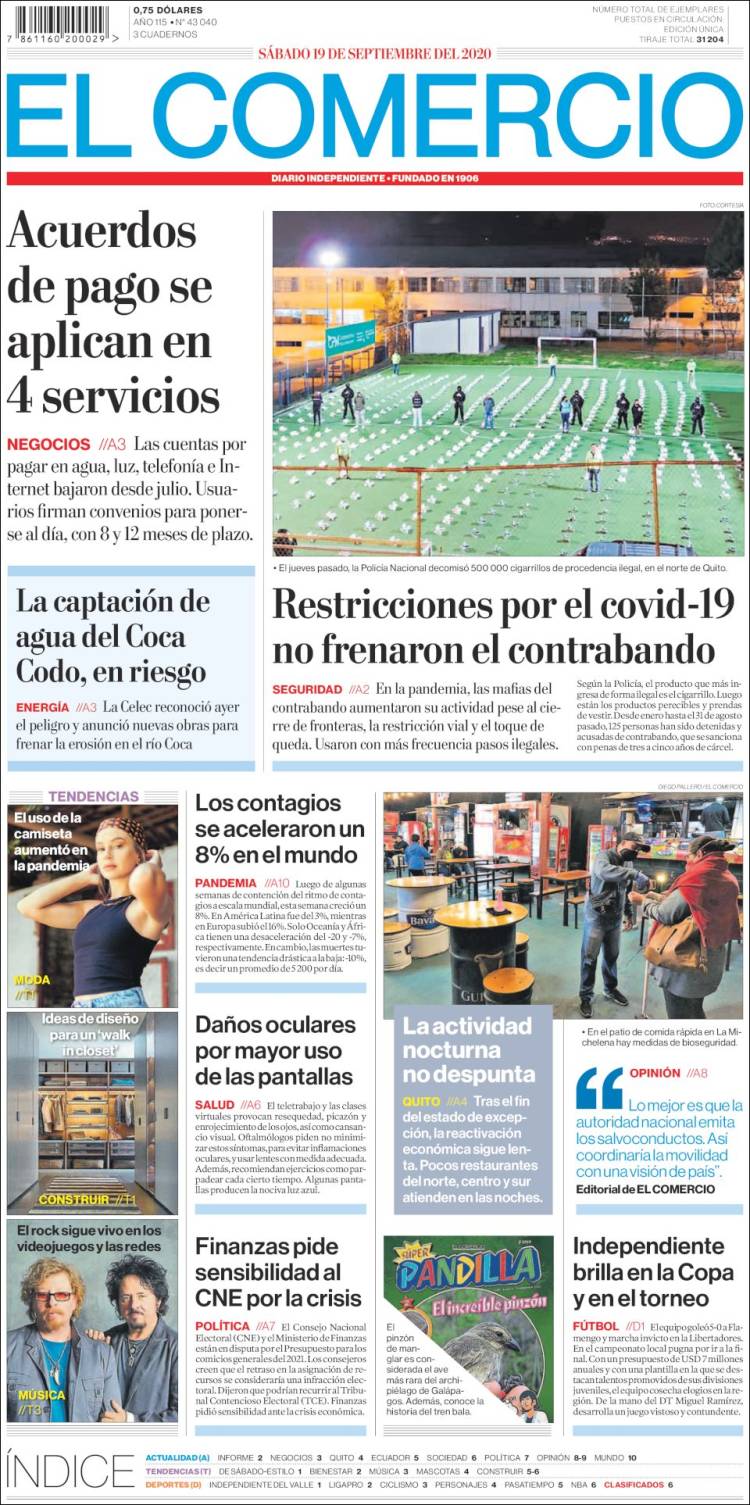 Portada de El Comercio (Ecuador)