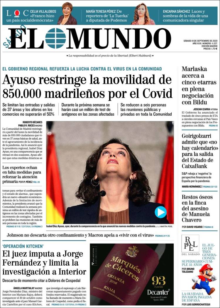 Portada de El Mundo (Espa&ntilde;a)