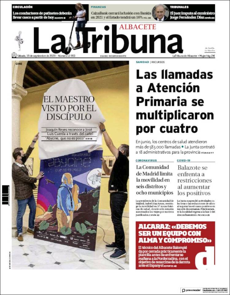 Portada de La Tribuna de Albacete (Espa&ntilde;a)