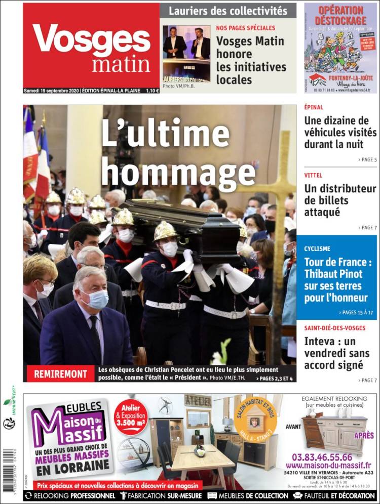 Portada de Vosges Matin (Francia)