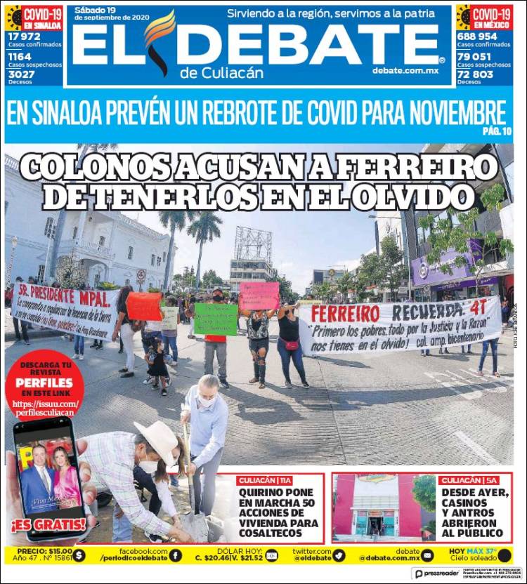 Portada de El Debate de Culiacán (México)