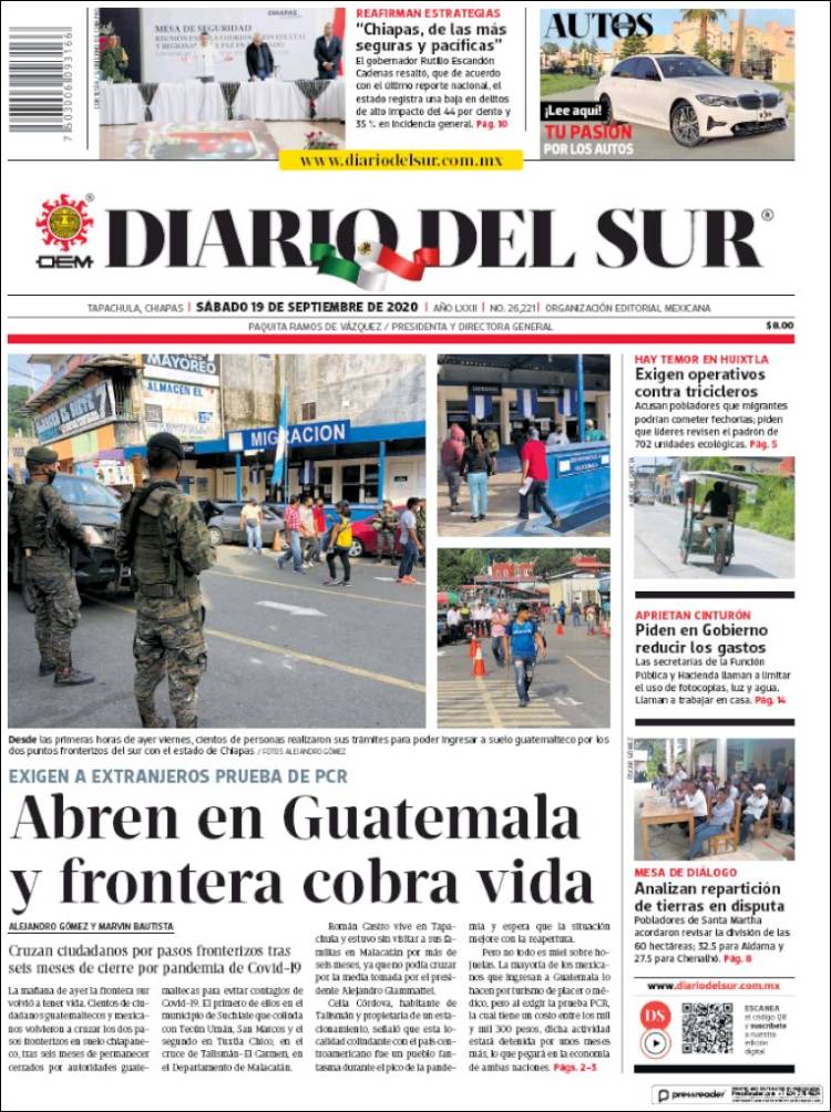 Portada de El Diario del Sur (México)