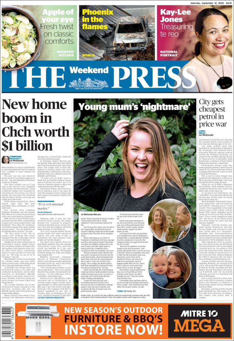 Portada de The Press (Nueva Zelanda)