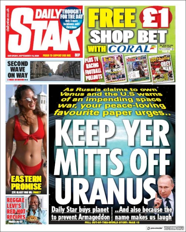 Portada de Daily Star (Reino Unido)