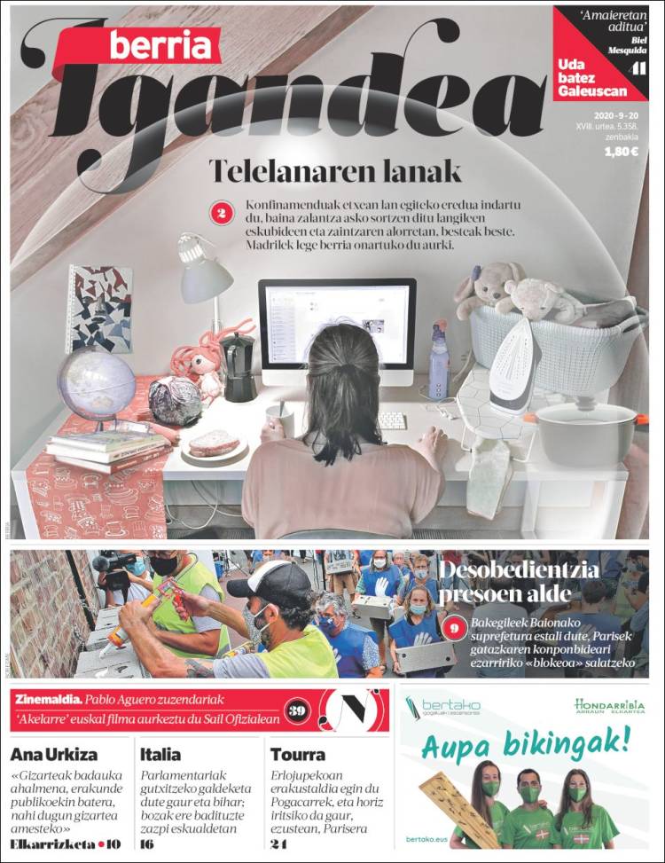 Portada de Berria (Espa&ntilde;a)