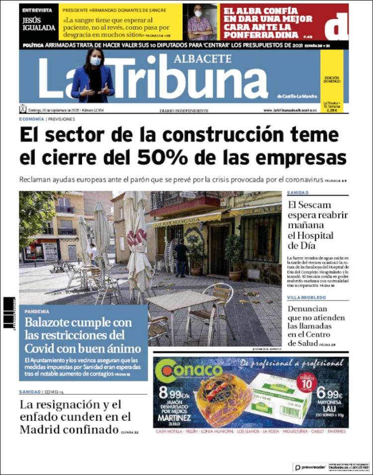 Portada de La Tribuna de Albacete (Espa&ntilde;a)