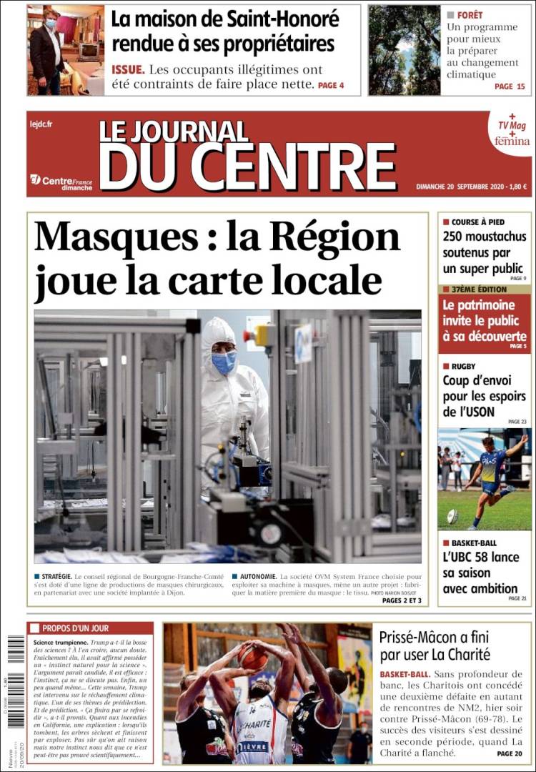 Portada de Le Journal du Centre (Francia)