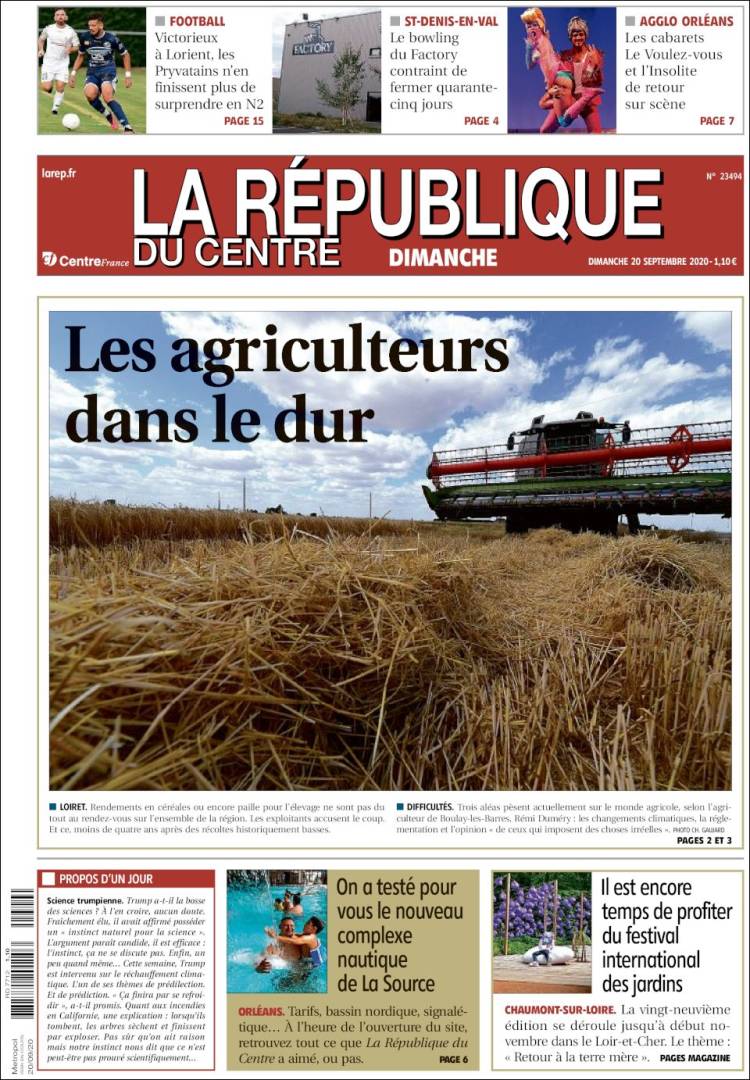 Portada de La République du Centre (Francia)