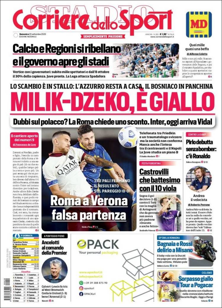 Portada de Corriere dello Sport (Italia)