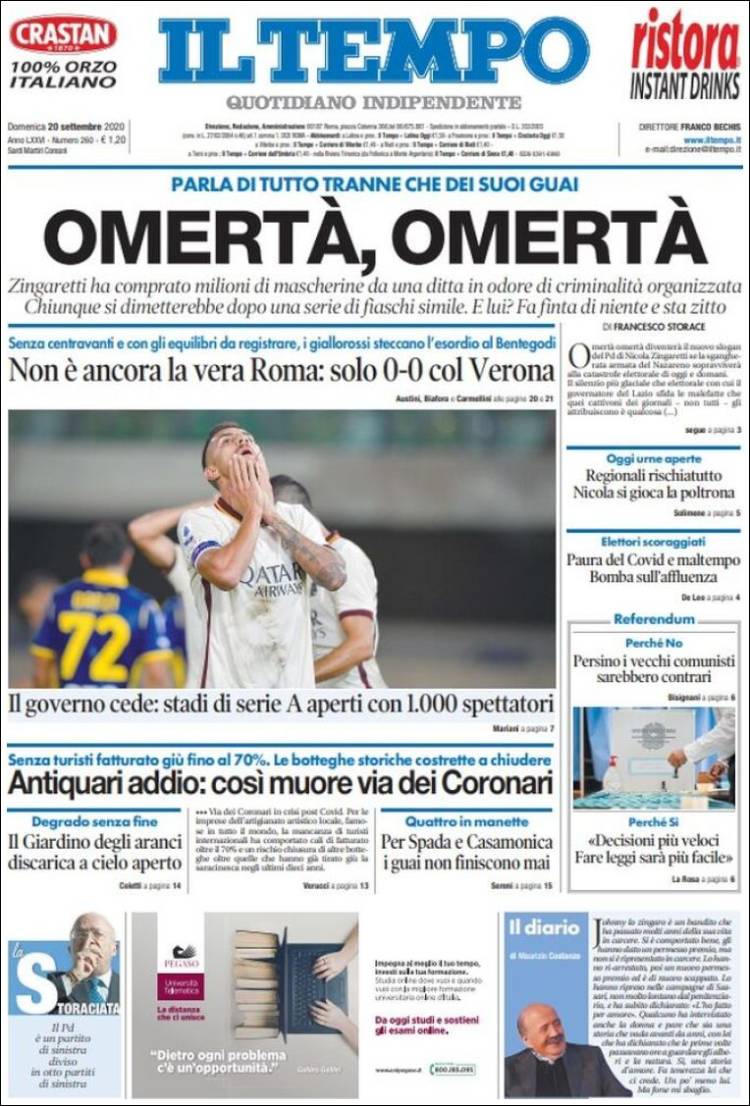Portada de Il Tempo (Italia)