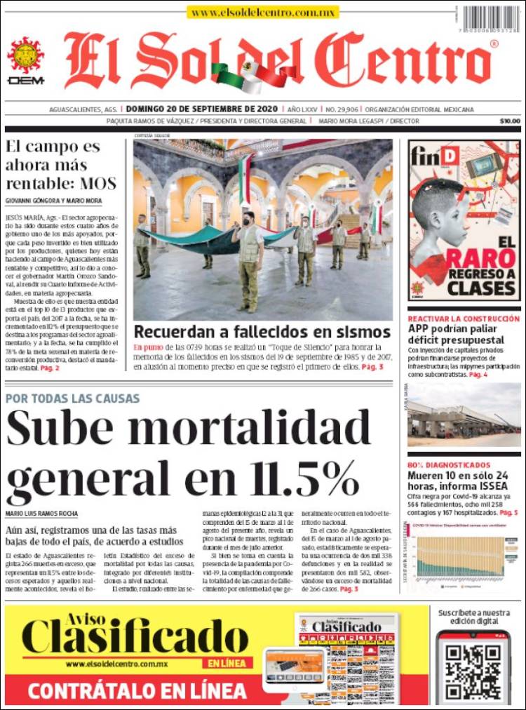 Portada de El Sol del Centro (M&eacute;xico)