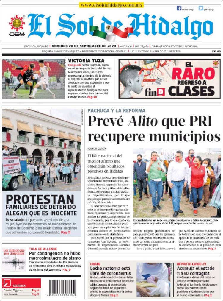 Portada de El Sol de Hidalgo (M&eacute;xico)