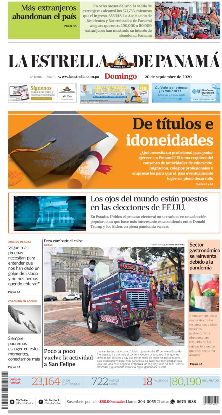 Portada de La Estrella de Panamá (Panam&aacute;)