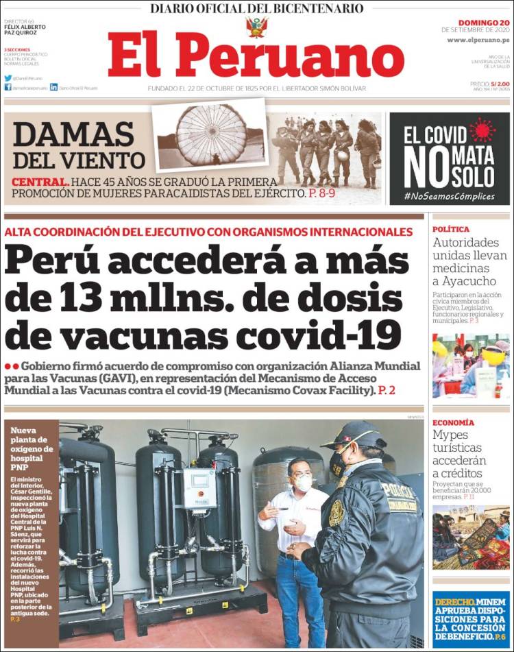 Portada de El Peruano (Per&uacute;)