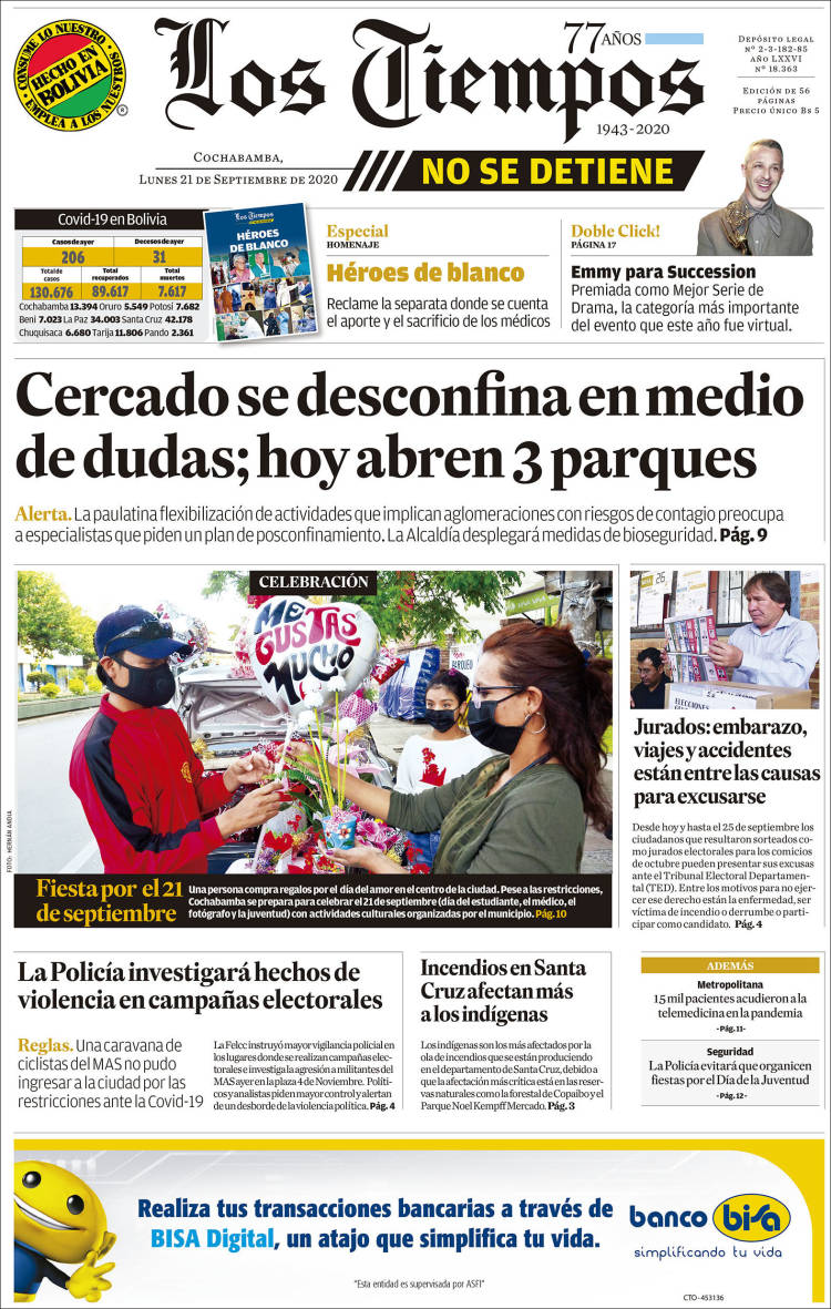 Portada de Los Tiempos (Bolivia)