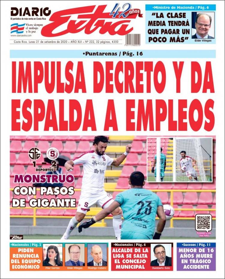Portada de Diario Extra (Costa Rica)