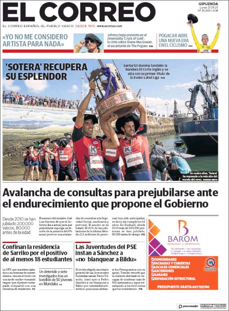Portada de El Correo - Guipuzcoa (Espa&ntilde;a)