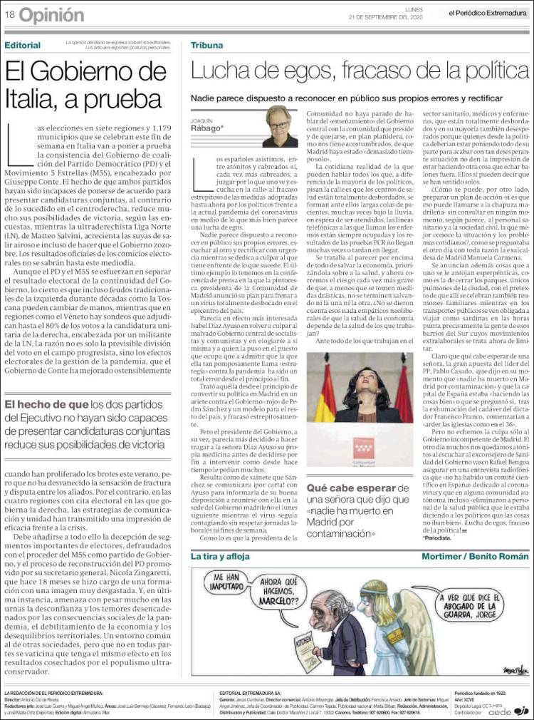 Portada de El Periódico de Extremadura (Espa&ntilde;a)