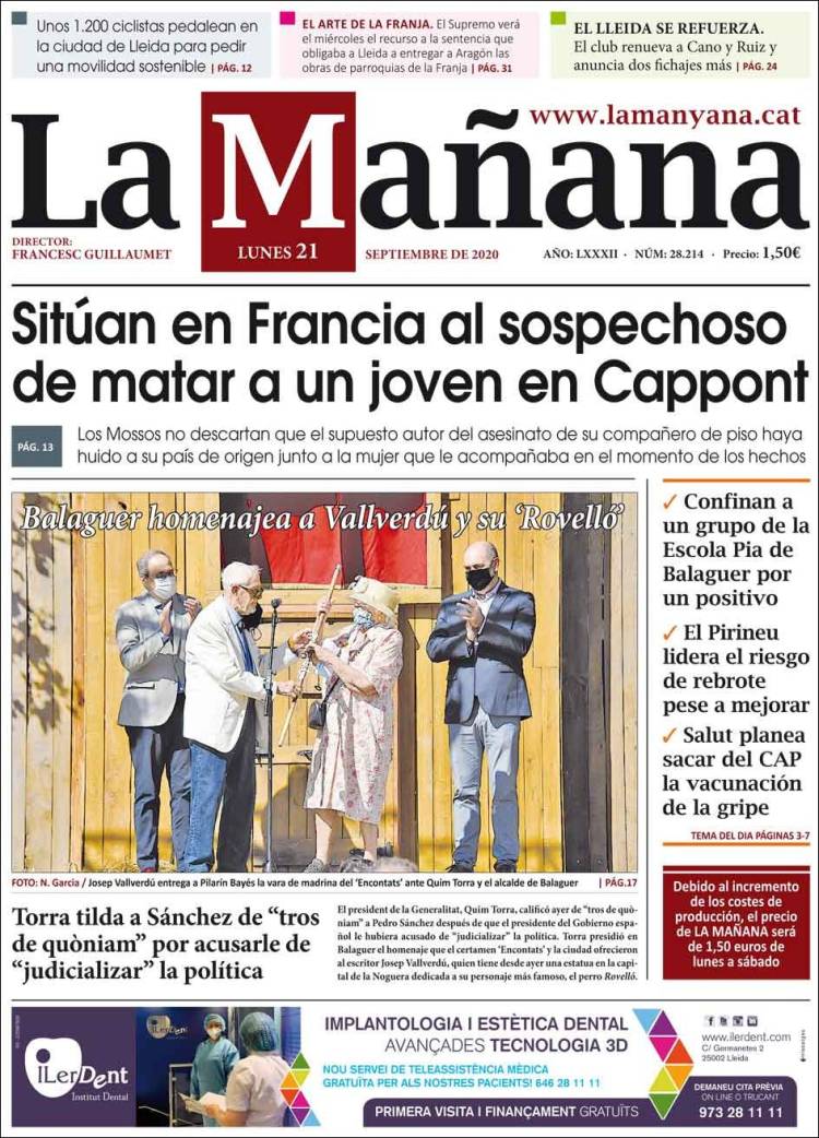 Portada de La Mañana - Diari de Ponent (Espa&ntilde;a)