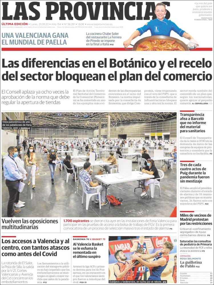 Portada de Las Provincias (Espa&ntilde;a)