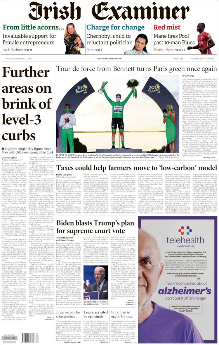 Portada de Irish Examiner (Irlanda)