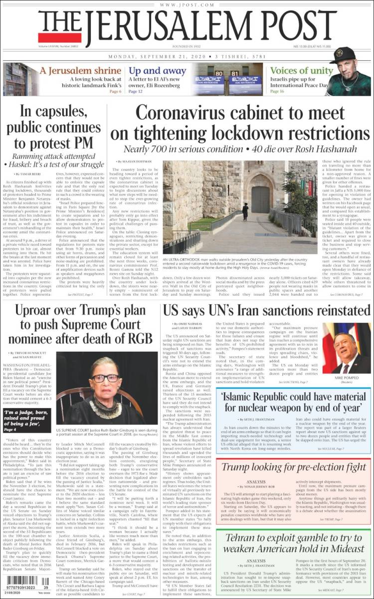 Portada de The Jerusalem Post (Israel)