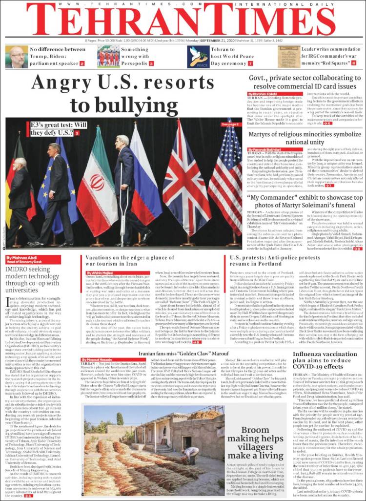 Portada de TehranTimes (Ir&aacute;n)