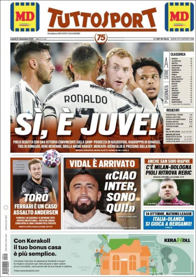 Portada de Tuttosport (Italia)