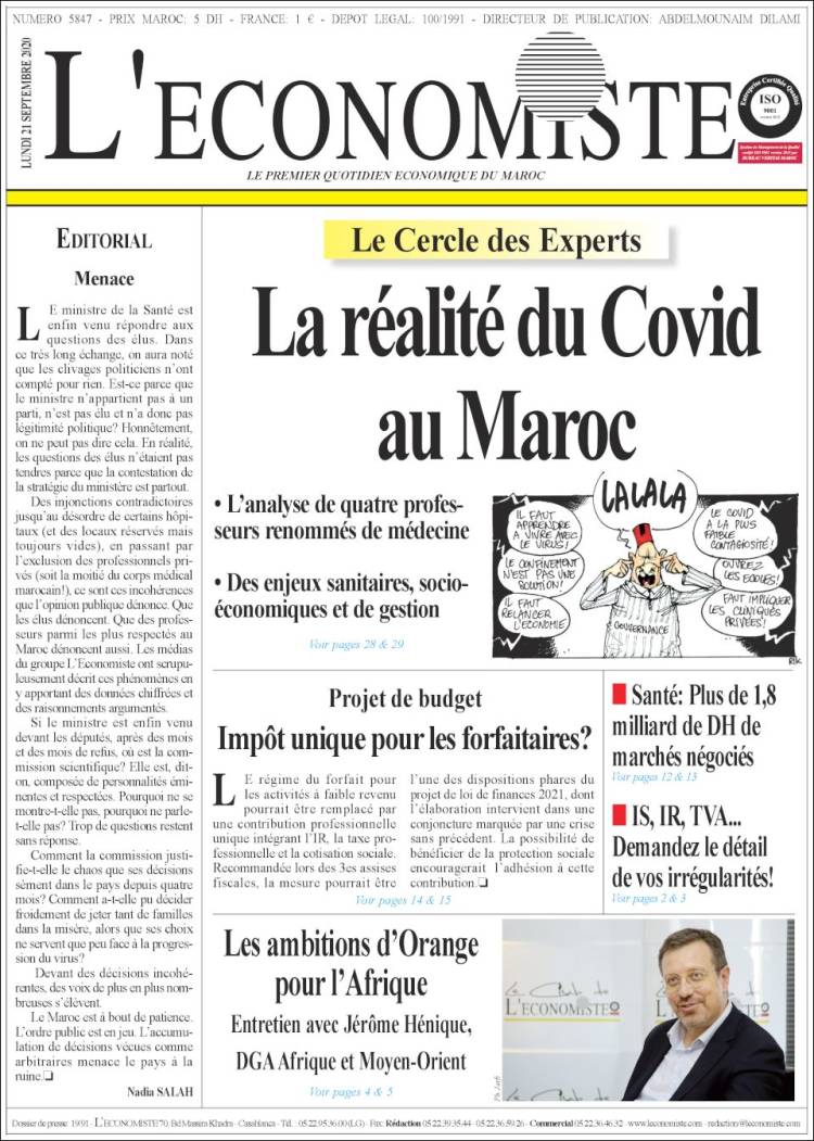 Portada de L'Economiste (Marruecos)