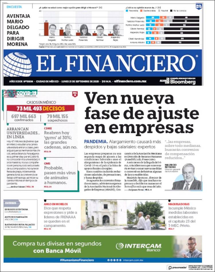 Portada de El Financiero (M&eacute;xico)