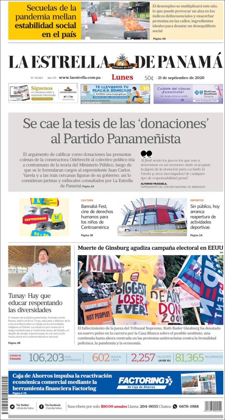 Portada de La Estrella de Panamá (Panam&aacute;)