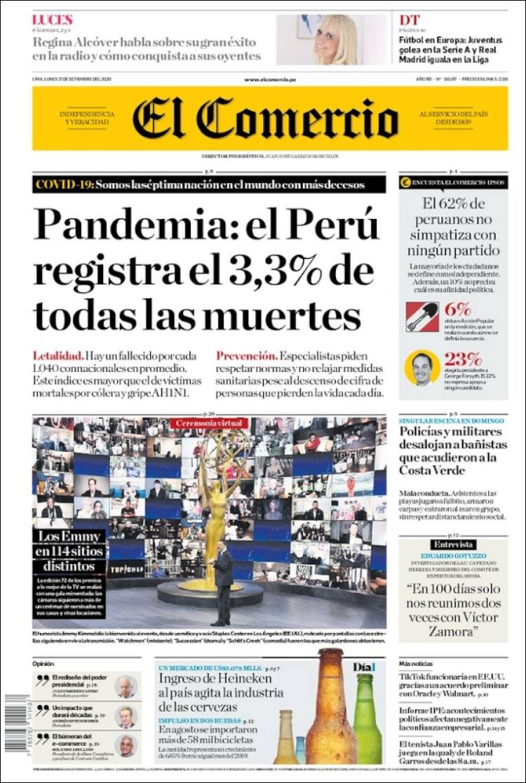 Portada de El Comercio (Per&uacute;)