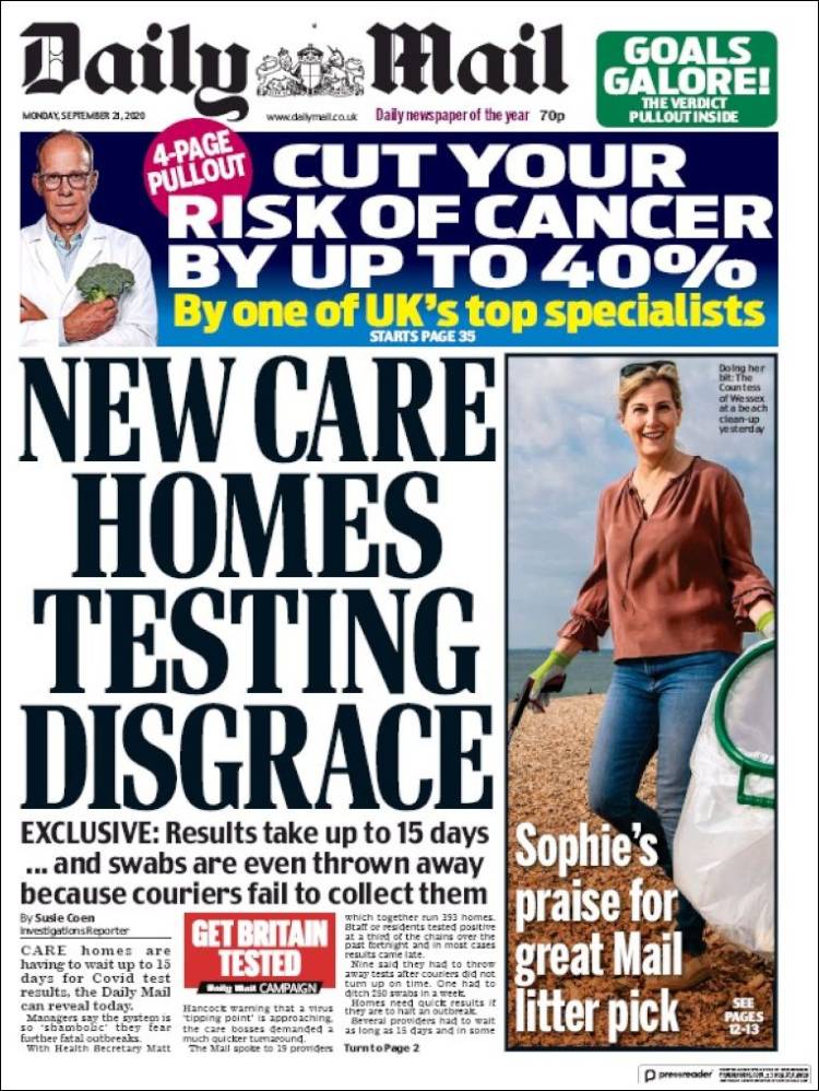 Portada de Daily Mail (Reino Unido)