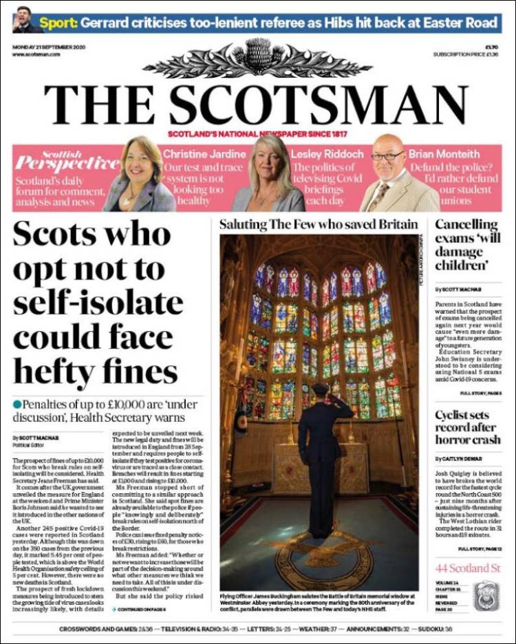 Portada de The Scotsman (Reino Unido)