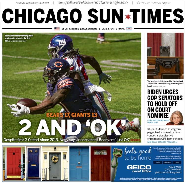 Portada de Chicago Sun-Times (USA)