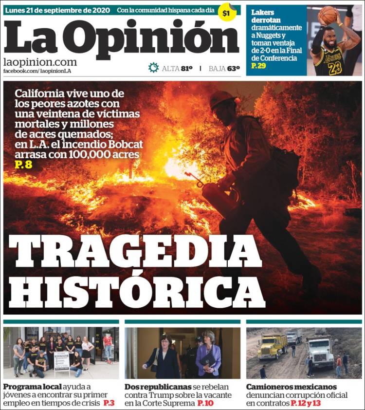 Portada de La Opinión (USA)