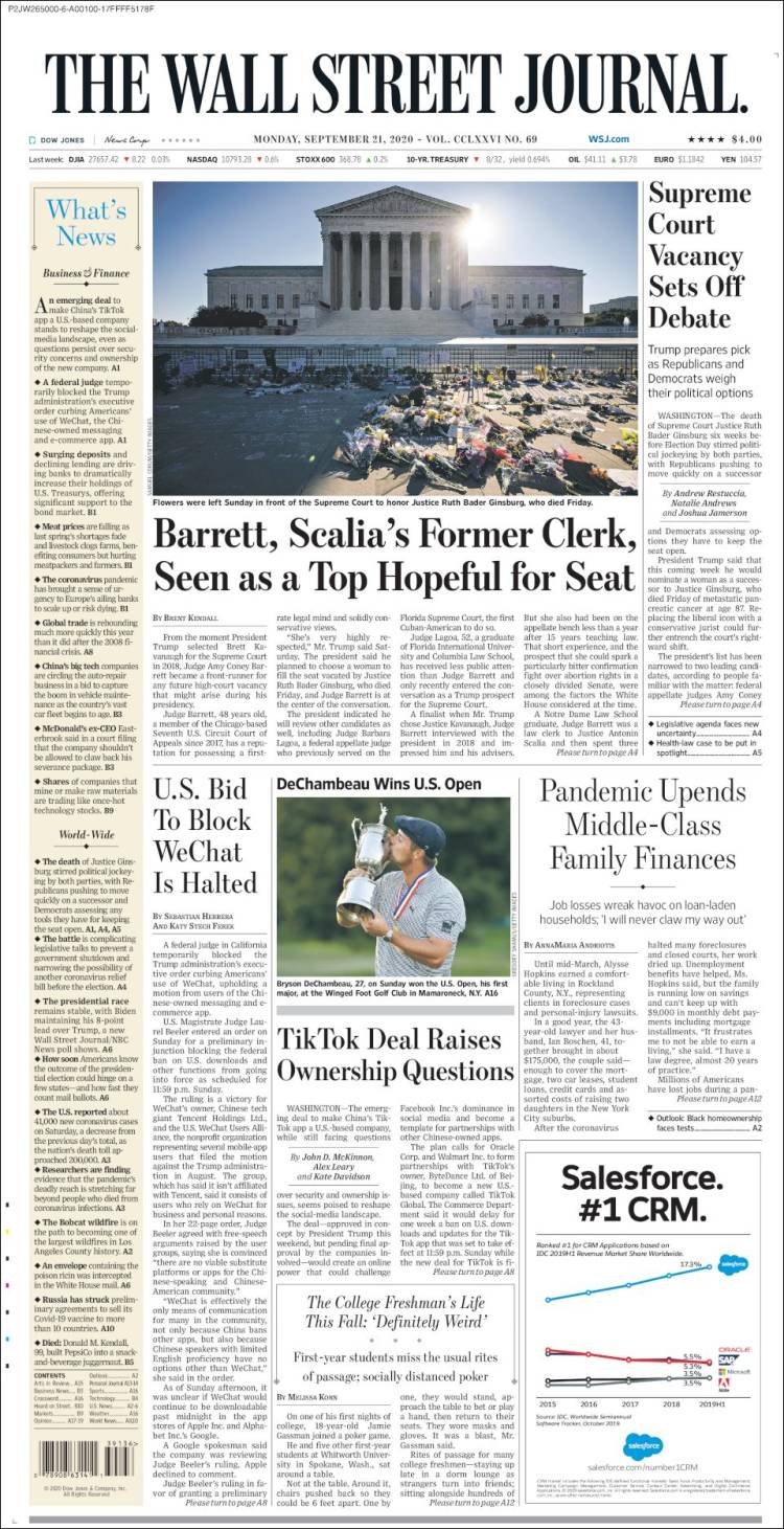 Portada de Wall Street Journal (USA)