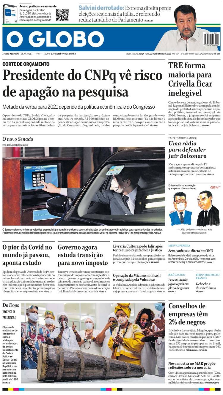 Portada de O Globo (Brasil)