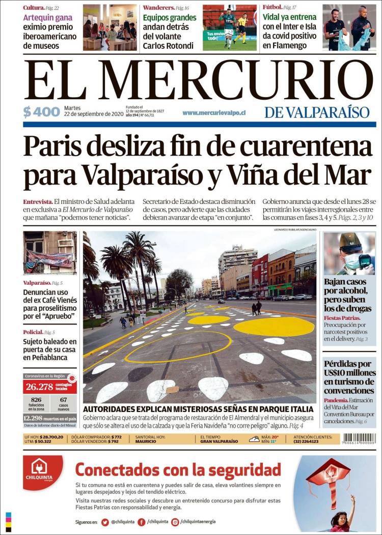 Portada de Mercurio de Valparaiso (Chile)